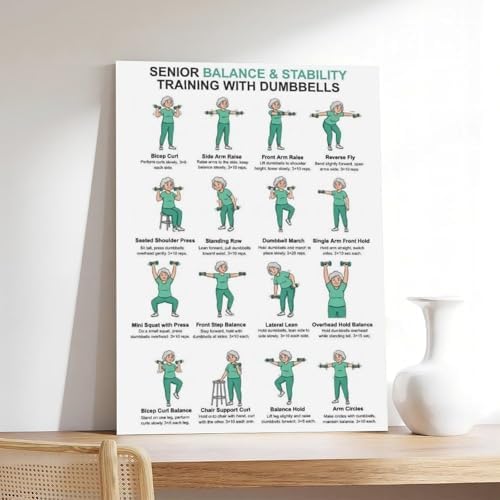 Dumbbell Exercises for Seniors Standing Dumbbell Exercises Senior Workout Chart Home Workout Plan Canvas Poster Wall Art for Living Room Bedroom Decor Frame 12x18inch
