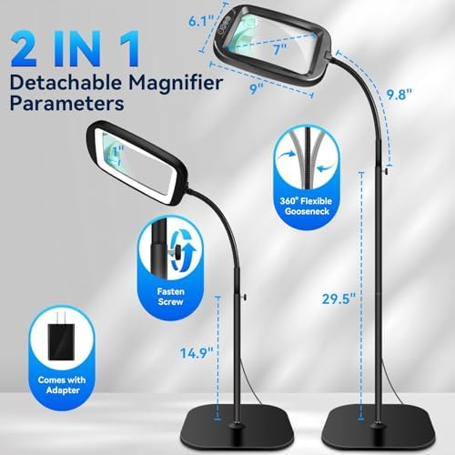 30X 10X Extra Large Floor Magnifying Glass with Light and Stand