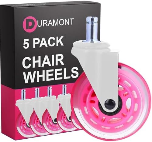 Office Chair Wheels - Set of 5 Rollerblade-Style Caster Wheels, Smooth & Quiet Rolling, Protects Hardwood Floors & Carpets, Universal Fit, Durable and Long-Lasting - Pink