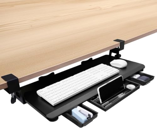 26.77" x 11.42" Large Keyboard Tray Under Desk with Storage Drawer