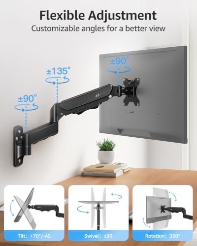 MOUNTUP Single Monitor Wall Mount for Max 32 Inch Computer Screen, Fully Adjustable Monitor Arm, Wall Mount Monitors Holder Support 4.4-19.8lbs Display, VESA Bracket Fit 75x75mm, 100x100mm