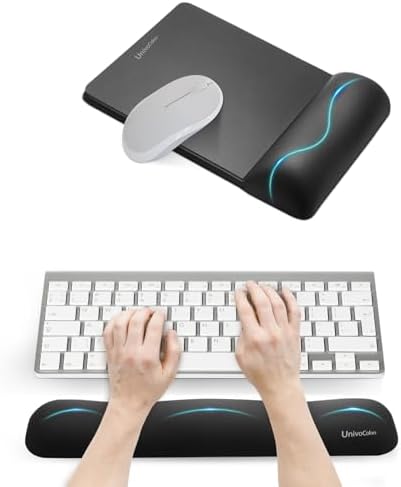 UnivoColors Mini Size Mouse Pad with Wrist Rest & M-Size Keyboard Wrist Rest Set,Premium PU Material,Low-Rebound Cushion,Ergonomic Design,Smooth Mouse Control with Hard Plate,Reduces Fatigue,Black