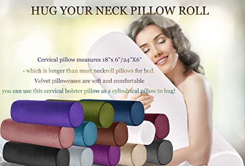 Tinbolunce Memory Foam Round Neck Pillow for Sleeping, Neck Pain Relief, Side Back Stomach Sleeper, Car or Office Chair Sofa,Cervical Bolster Length 24" x 6" Diameter (Navy Blue)