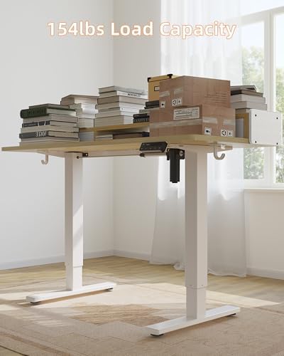YIHAYO Electric Standing Desk with Drawers, 60 x 24 Inches Adjustable Desk with Storage Shelf, Computer Table with Splice Board for Home Office, White Frame/Natural Top