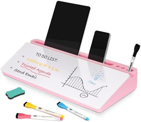 DOLLAR BOSS Glass Desk Whiteboard Small Dry Erase Board, Pink