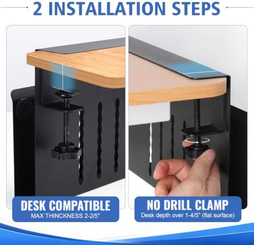 LUKETURE Desk Side Storage Laptop Holder No Drill Clamp On Organizer