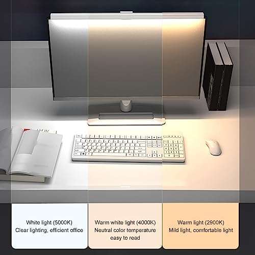 Monitor Light Bar Desk Light Bar 3 Switchable Light Modes Stepless Dimmable Touch Control Computer Screen Light Bar for Office Home White (Black)