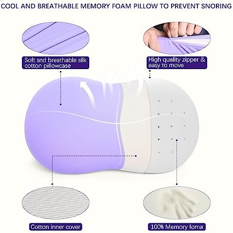 Memory Foam Pillows - Cervical Neck Pillows for Pain Relief, Ergonomic Contour Pillow for Side Back Stomach Sleepers (Purple)