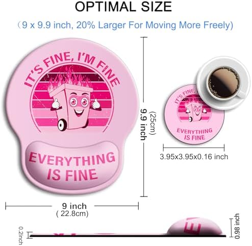 Ergonomic Mouse Pad with Wrist Support Rest,Large Mousepad Gel Wrist Rest, with Coaster Non-Slip & Pain Relief for Computer, Desk, Home&Office-Pink It's Fine