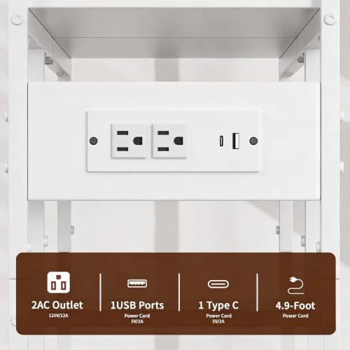 Aetheris Desktop Organizer Shelf, 30" Wooden Office Storage Rack with Outlets, Display Shelf Rack with Light Strip, 5 Tier Desktop Display Rac, Desk Shelf, Desk Hutch for Computer Monitor (White)