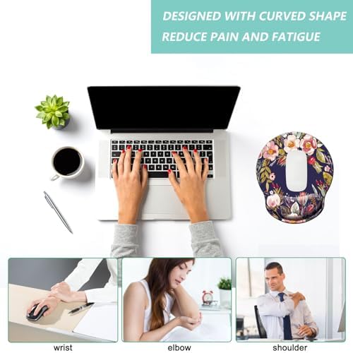 Mouse Pad with Wrist Support, Ergonomic Mouse Pad with Memory Foam Wrist Rest Cushion, Non-Slip Rubber Base Gaming Mice Pad for Home Office Computer Laptop, Flower Wreath