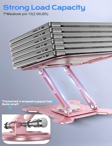 JCZT 360° Rotating Laptop Stand for Desk, Metal Foldable Laptop Riser, Pink
