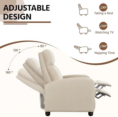 Yaheetech Recliner Chair with 3 Adjustable Angles Living Room Chairs Beige
