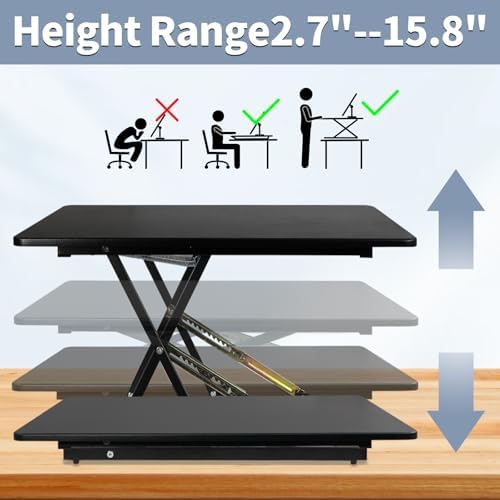 32in Desk Riser for Standing or Sitting, Large Standing Desk Converter, Height Adjustable Sit Stand Desk Converter, Fully Assembled Monitor Laptop Riser Workstation for Home Office, Black