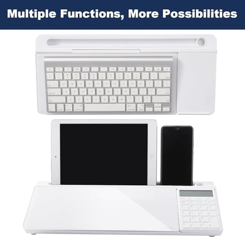 Small Glass Desktop Whiteboard Dry-Erase-Board - Computer Keyboard Stand with Calculator White Board Surface Pad with Drawer, Desk Organizers with Accessories for Office, Home, School Supplies - White