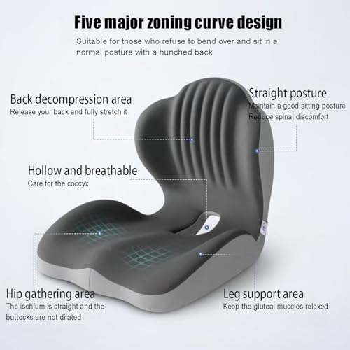 Ergonomic Memory Foam Seat Cushion with Lumbar Support, Posture Corrector for Office Chair (Mysterious Black)