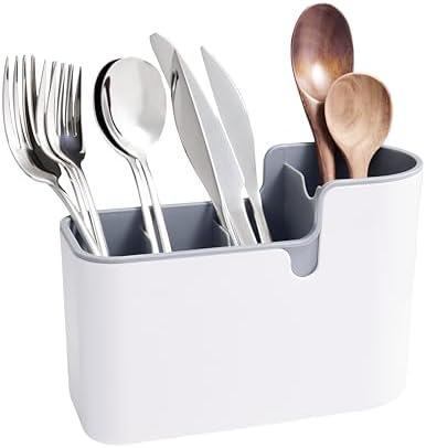 Amazon Basics Countertop & Wall Organization for Utensils, Space-Saving, Divided Compartments, White & Grey