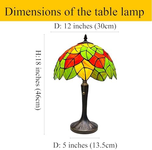 Tiffany Table Lamp Maple Leaves Stained Glass Reading Lamp for Bedroom Living Room Art Decor Bedside Nightstand Night Light for Home Office LED Bulb Included