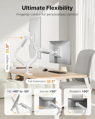 monTEK Heavy-Duty Monitor Arm for 17-57" Ultrawide, 59.4 lbs, White