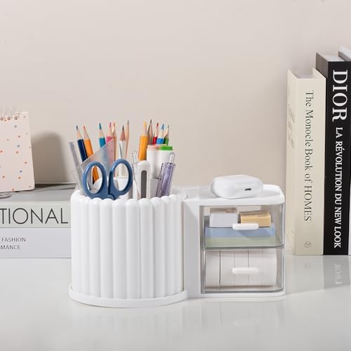 Anyoifax Rotating Pen Holder for Desk Removable Pencil Cup, Large White