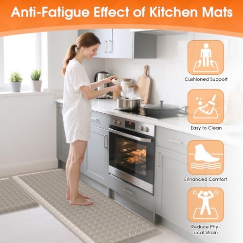 TranquilRelax 4/5 Inch Cushioned Anti Fatigue Kitchen Mats for Floor, Taupe
