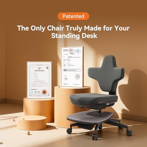 Newtral Standing Desk Chair, Standing Mate Chair for Sit-Stand, Ergonomic Leaning Perch Chair with Anti-Fatigue Mat, Standing Stool, Saddle Chair, Height Adjustable Home Office Posture Seat-MT-L-DG
