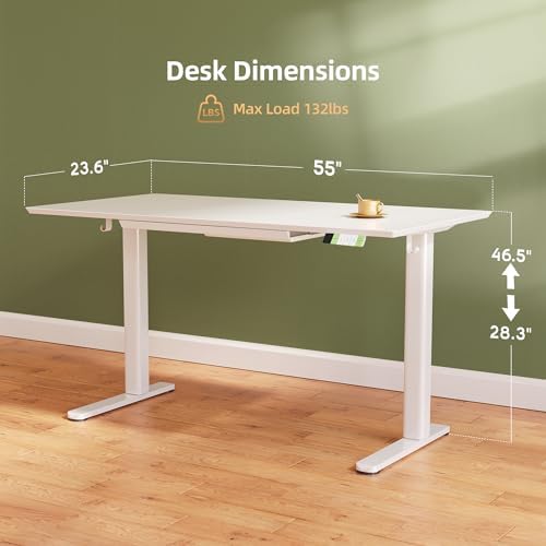 INNOVAR Glass Standing Desk with Drawers 55×24 Inch Super White