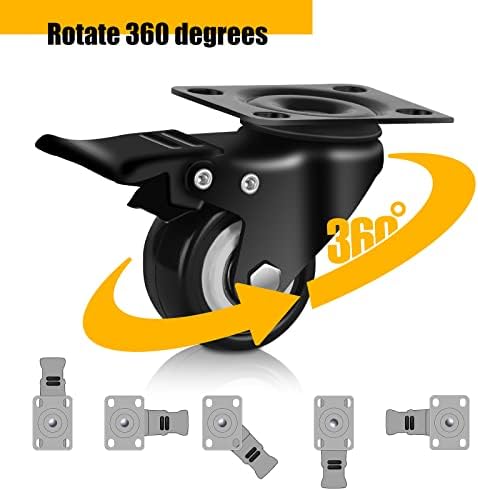 QNCZ 2" Caster Wheels, Casters Set of 4 Heavy Duty but Silent, Excellent Locking Casters with Polyurethane (PU) Wheels, Swivel Plate Castor Wheels for Cart, Furniture, Workbench