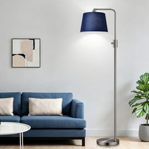 Nintiue Dimmable Floor Lamp, 1000 Lumens LED Edison Bulb Included, Brushed Nickel Arc Standing Tall Floor Lamp with Blue Shade for Living Room Bedroom Office Dining Room
