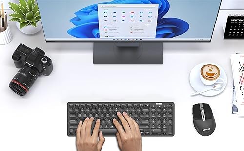 Arteck 2.4G USB Wireless Keyboard and Mouse Combo Ultra Slim Compact Keyboard and Ergonomic Mouse for Computer Desktop PC Laptop and Windows 11/10/8/7 Build in USB-C Rechargeable Battery