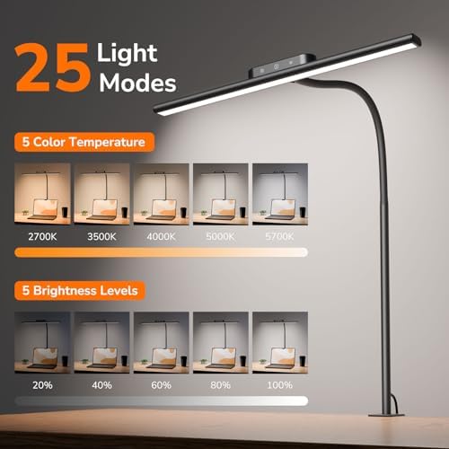 Lepro Led Desk Lamp for Home Office, Desk Light with Clamp, 11W 700LM Black