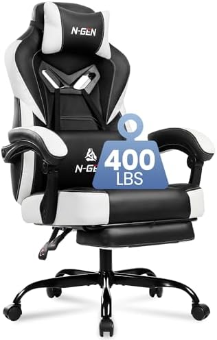 Gaming Chairs with Footrest, Big and Tall Gamer Chair with Headrest and Lumbar Support for Adults, White