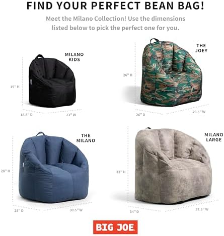 Big Joe Milano Bean Bag Chair for Kids, Teens, Adults, Ultra-Soft Taupe Plushie Polyester Blend, Lightweight Seat for Reading Nook and Gaming, 2.5 Foot Refillable