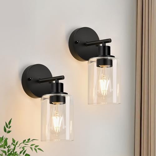 Zarbitta Set of 2 Wall Sconces for Bathroom,Black Modern Vanity Lights with Clear Glass Shade,Bathroom Wall Lamp for Mirror Kitchen Living Room Hallway Cabinet Porch