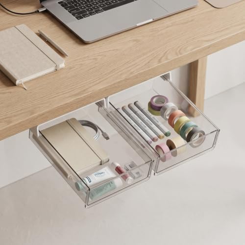 Under Desk Drawer, Adhesive Slide Out Organizer 2 Pack Small