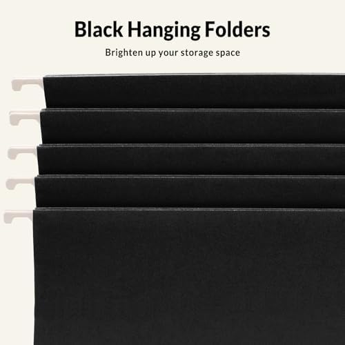 SUNEE 25 Pack Hanging File Folders, Black Folders, Hanging File Folders Letter Size with 1/5-cut Tabs, Stay Organized for Your Home and Office Bulk File and Documents