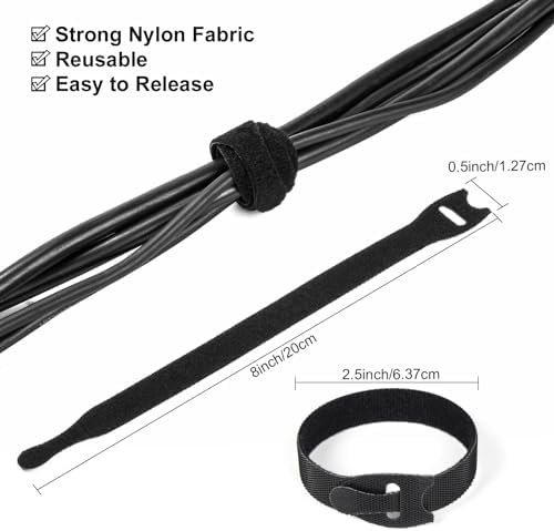 OneLeaf 110PCS Reusable Cable Ties, Adjustable 8-inch Cord Organizer Ties, Multi-purpose Hook Loop Cable Management Wire Ties for Organizing Home, Office, Data Centers, Black (Pack of 2)