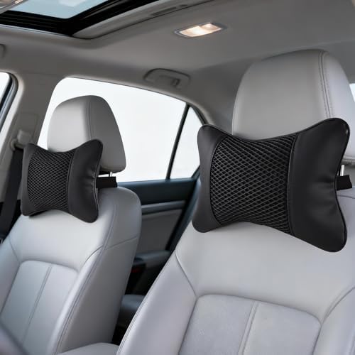 2 Pack Car Neck Pillow Soft Breathable Mesh Headrest Pillows for Driving Support, Universal Fit for Most Car Seats Decor Accessories（Black）