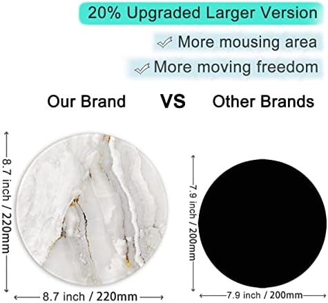 ITNRSIIET Round Mouse Pad with Stitched Edge Premium-Textured Waterproof Non-Slip Rubber Base Desktop Protection Mat Diameter 8.7 inches, White Textured Marble