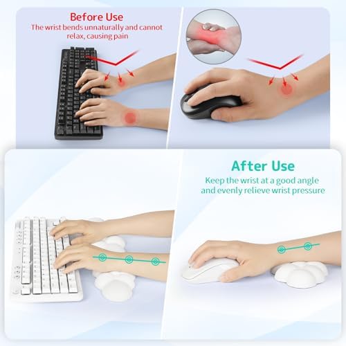 Sushret Cloud Wrist Rest Keyboard, Cloud Keyboard Wrist Pad Set with PU Leather Memory Foam, Cute Arm Rest for Palm Support, PC/Gaming Desk Accessories/Office Setup/Computer Hand Cushion - White