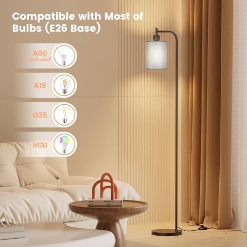 SIBRILLE Floor Lamp with Linen Shade, Dimmable Tall Standing Lamp with Remote Control & 3 Color Temperatures, Modern Floor Lamps for Living Room Bedroom Office Corner, 9W LED Bulb Included