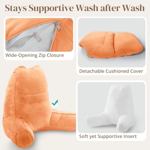 Sasttie Reading Pillow for Bed, Back Pillow for Sitting Up, Orange