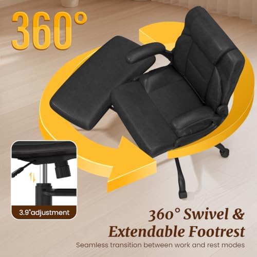 Wide Cross Legged Office Chair with Swivel Footrest and Flip-Up Armrests