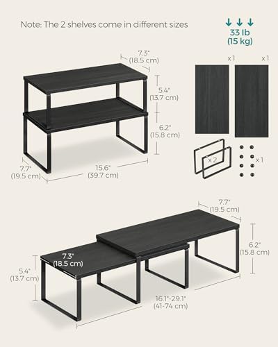 SONGMICS Cabinet Organizer Shelf, Set of 2 Spice Rack, Kitchen Storage