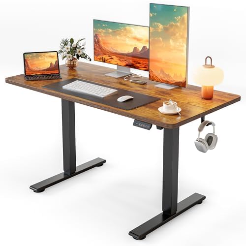 Cubiker Standing Desk, 48x24 Inches Sit Stand Home Office Desk, Electric Stand up Desk, Adjustable Desk with Splice Board, Black Frame/Rustic Brown Top