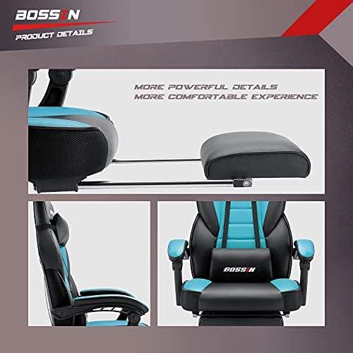 BOSSIN Big and Tall Gaming Chair with Footrest and Massage, 400lb Weight Capacity, Ergonomic Heavy Duty Chair with Large Size Seat and High Back