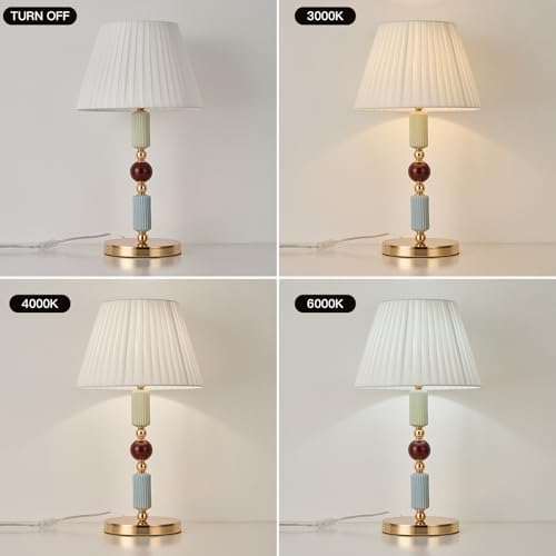 White Fabric Shade Table Lamp Modern Metal Desk Lamp with Plug Cord Switch for Bedroom Bedside