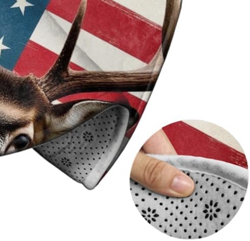 Soft Round Yoga Carpet, Large Home Decor Mat, Non Slip Machine Washable Kitchen Office Circle Rug American Flag Deer