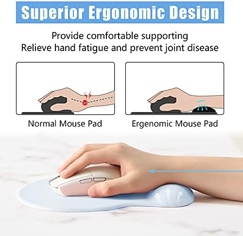 Hsurbtra Ergonomic Mouse Pad with Wrist Rest Support, Gel Mouse Pads with Non-Slip PU Base, Pain Relief Memory Foam Computer Mat, Cute Office Supplies Desk Decro Accessories, Sky Blue