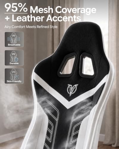 Ergonomic Gaming Chair with Footrest for Adults, Leather Mesh
